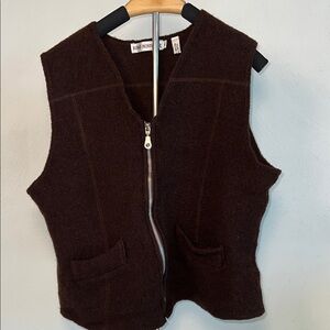 RINO ROSSI Vintage Brown 100% Wool Zip-Up Vest